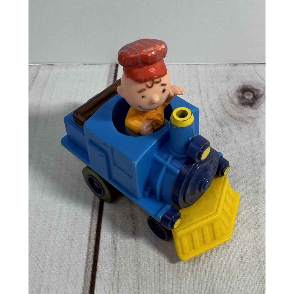 VTG Charlie Brown Train Toy Rolling Wheels Conductor Peanuts 3" 1960s Snoopy